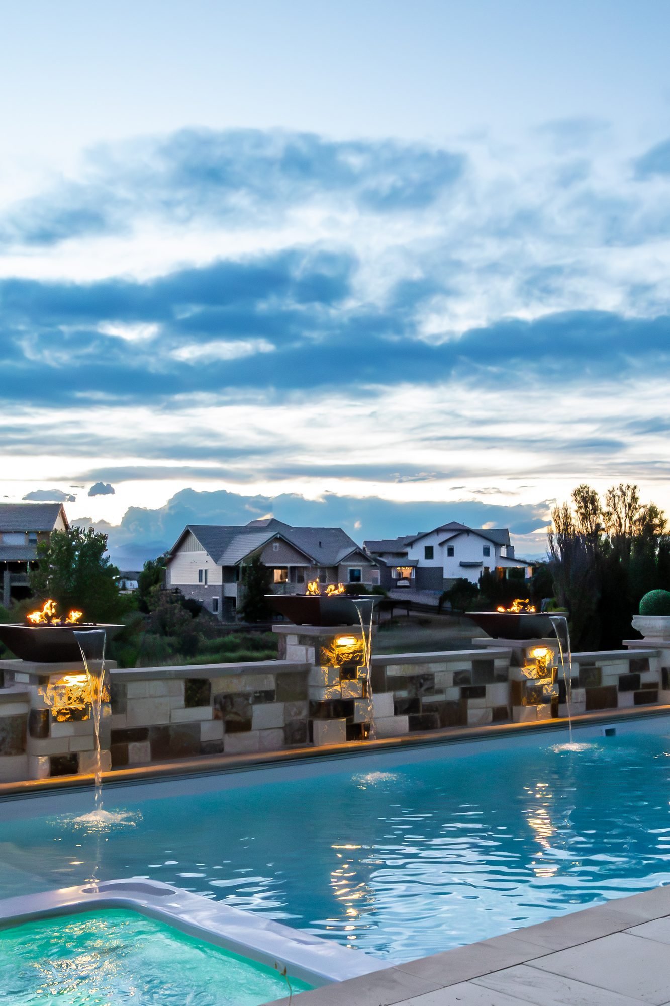 Pool hardscape and landscaping detail, ORO Landscape Colorado