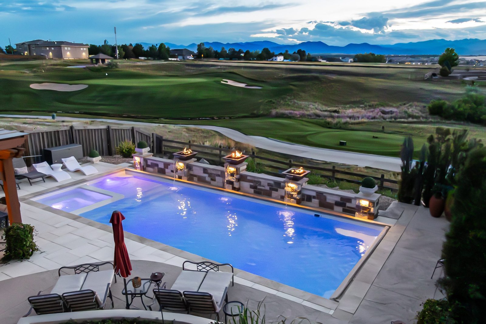 Pool and outdoor kitchen area, ORO Landscape Colorado project